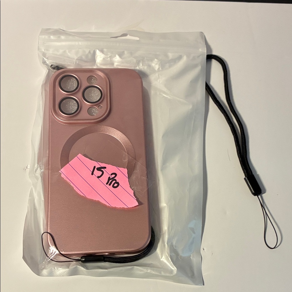 Rose Gold Magnetic Phone Case with Wrist Strap- IPHONE 15 PRO